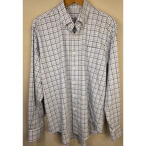 Peter Millar Shirt Mens Size XL Button Up Plaid White‎ Blue Long Sleeve